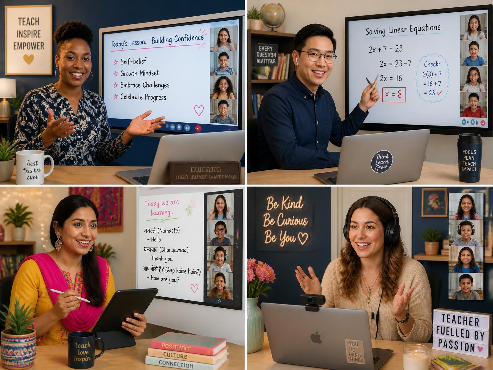 Teacher smiling in a bright home study